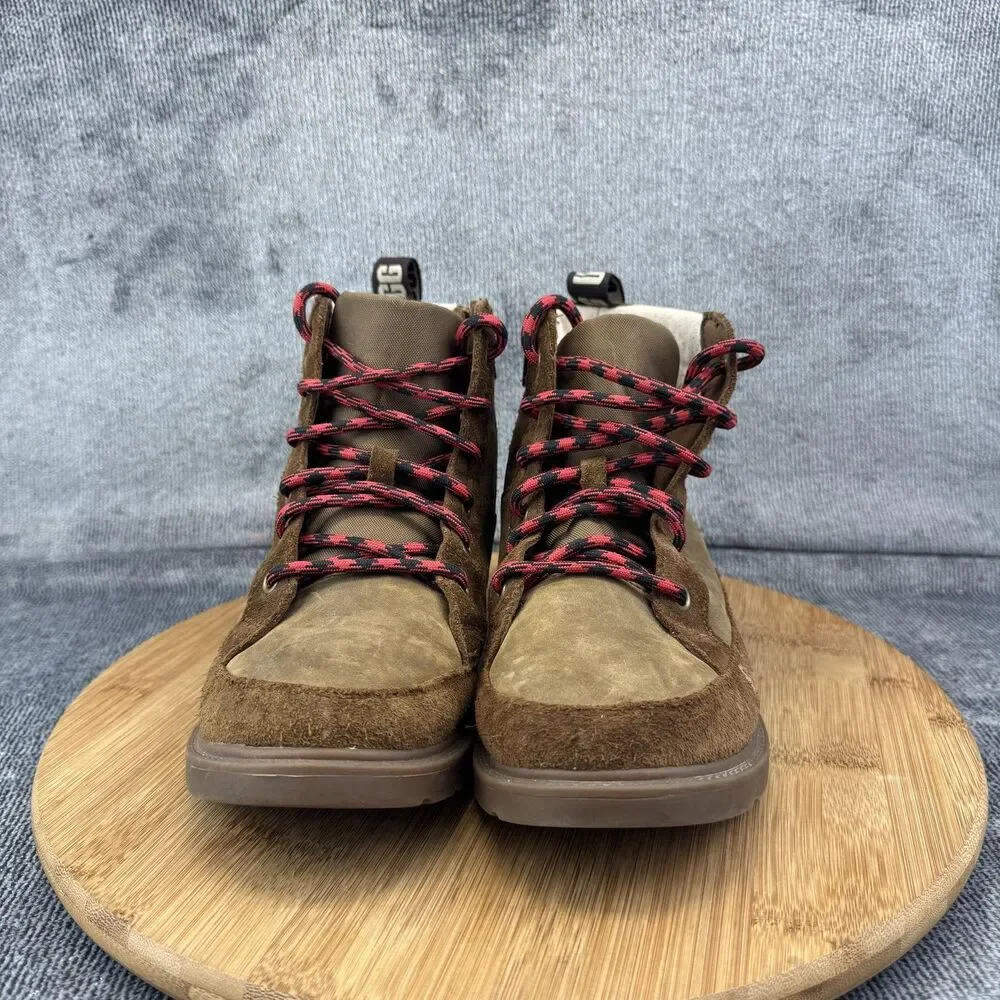 UGG Boots Youth Size 4 Brown Leather Suede Lace Up Side Zip Shearling Lined